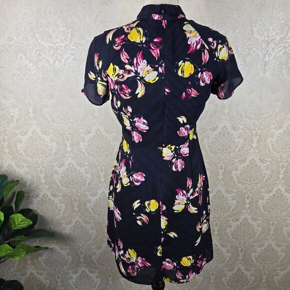 Banana Republic Size 2P Navy Blue Floral Minidress High Neck Cutout Detail - Picture 8 of 16